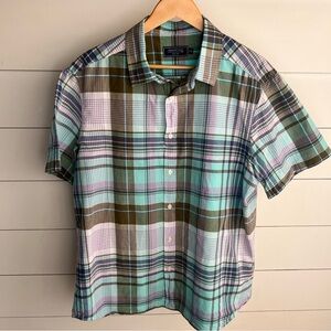Vineyard Vines Men’s Green Teal Purple Plaid Button Down Short Sleeve Shirt XL